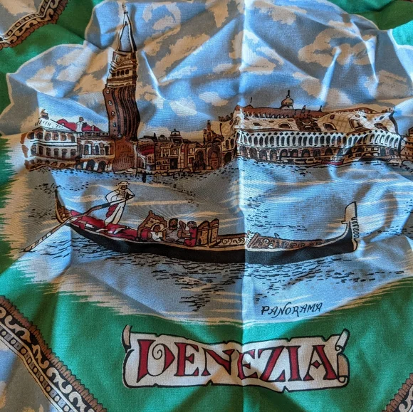 Vintage Venezia Scarf Silk Venice Italy Travel Scarf 26" X 26" - Picture 4 of 5